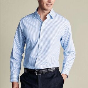 Men’s Eton Blue & White Signature Fine Twill Dress Shirt Size 39/M